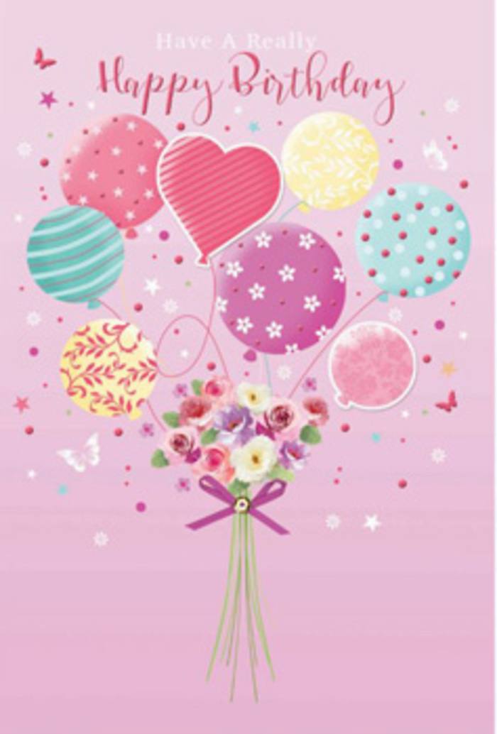 There is a sense of delicate jubilation in this birthday illustration, as if it captures the light-hearted spirit of a celebration near Trent Park in Cockfosters. The backdrop is a smooth wash of soft pink, calming yet festive, like the inside of a carefully chosen birthday card. From this background, a cluster of pastel balloons floats upward in an elegant curve, giving the impression of gentle motion. The colours are tender and soothing-pale sunshine yellow, rosy fuchsia, lavender, aqua, and mint green-blended in a way that feels effortlessly harmonious. Each balloon is adorned with decorative touches: candy-striped ribbons spiralling along their length, playful polka dots scattered as though tossed into the air, and subtle patterns that hint at florals and swirls. Below this cluster, a petite hand-tied bouquet anchors the scene. The flowers resemble small roses and daisy-like blooms, each one carefully shaded from creamy ivory to soft blush and deeper rose tones, as though kissed by the first light of morning. The petals appear soft and velvety to the touch, arranged so that faces of the blooms peek out between layers of colour, much like a bouquet prepared for a birthday delivery by Cockfosters Flowers. A neat purple bow cinches the stems, the fabric catching a hint of sparkle as the light hits. Illumination filters gently across the whole composition, bringing depth to the balloons' curves and a natural glow to the petals. The impression is one of quiet happiness and thoughtfulness-a birthday greeting that doesn't shout, but instead whispers, 'You are treasured,' in the most graceful way.