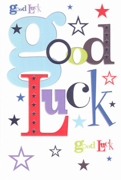 This cheerful good luck card, originating from the heart of Cockfosters, radiates both confidence and gentle encouragement. A vibrant, toddler-blue 'g' leads the gaze, its roundness emphasized by dashes of bold red and velvet purple, forming a friendly yet significant wish-a palette that mirrors the floral arrangements assembled for Oakwood celebrations. Stars of every size are peppered across the white, some striking and dark, others soft and pale, giving the impression of a starlit sky over the green stretches of nearby Trent Park. The interplay of fonts is lively and carefully curated, much like the considered designs on display at Cockfosters Flowers. As you run your fingers across the card's smooth face, you feel the weight and sincerity of good intentions sent out for someone embracing a new opportunity around the community. Ideal for milestones, this card is infused with support and possibility-its essence echoing the trust and warmth Cockfosters locals place in every gift, floral or written.